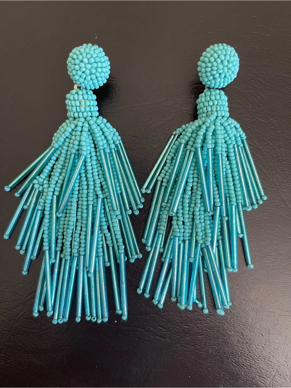 Piper.k Turquoise hand Beaded Tassel Statement Earrings.
